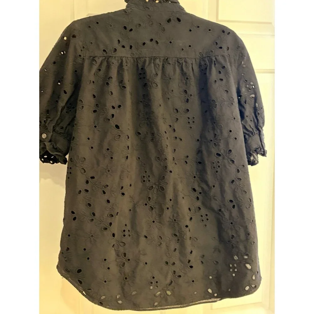 Ann Taylor Black Eyelet Blouse - M - Picture 2 of 5